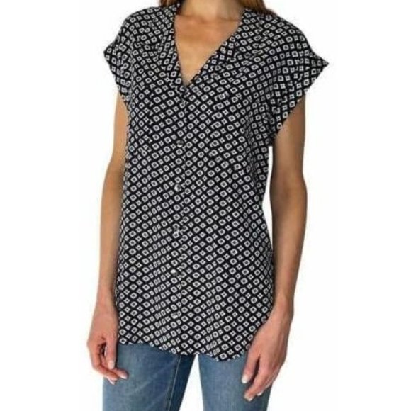 Jach's Girlfriend Tops - NWT Jach's New York Women's Short Sleeve V Neck Blouse Navy Size XXL $45 3HL69